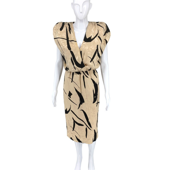 Vintage 1980's Saint Romei Sz 8 100% Silk 2 Pc Set Dress Jacket Abstract Korea - Picture 5 of 11